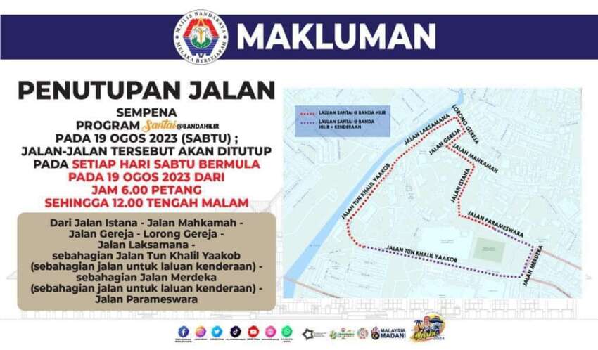 Melaka laksana percubaan zon bebas kenderaan mulai 19 Ogos – setiap Sabtu, 6 petang-12 tengahmalam 1656133