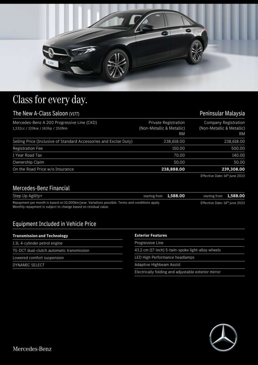 Mercedes-Benz A250 4Matic AMG Line Sedan 2023 diumum harga rasmi RM263,888 untuk Malaysia 1664643