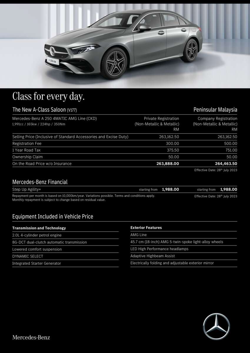 Mercedes-Benz A250 4Matic AMG Line Sedan 2023 diumum harga rasmi RM263,888 untuk Malaysia 1664640