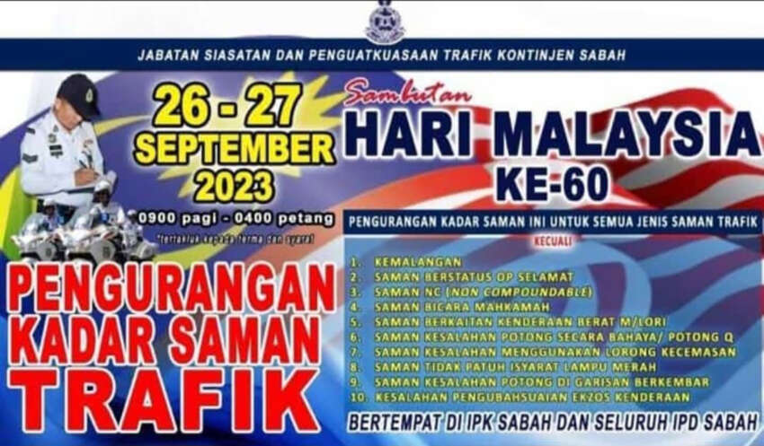 Sabah police giving 50% saman discount, Sept 26-27 1670550