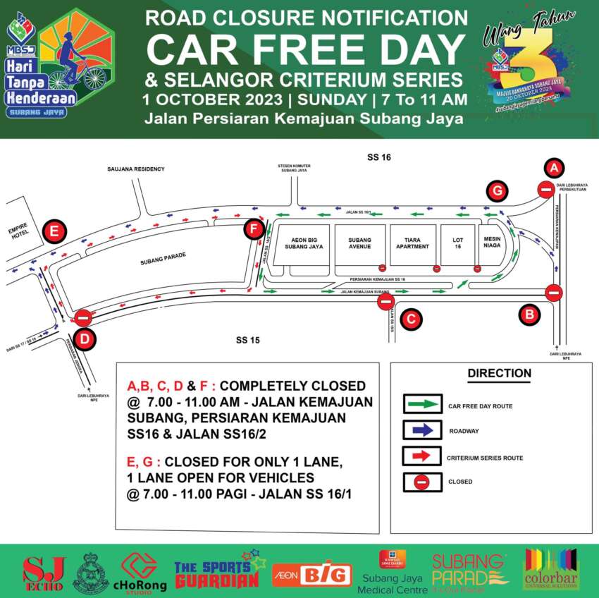Road closures for Subang Car-Free Day this Sun, Oct 1 1670929