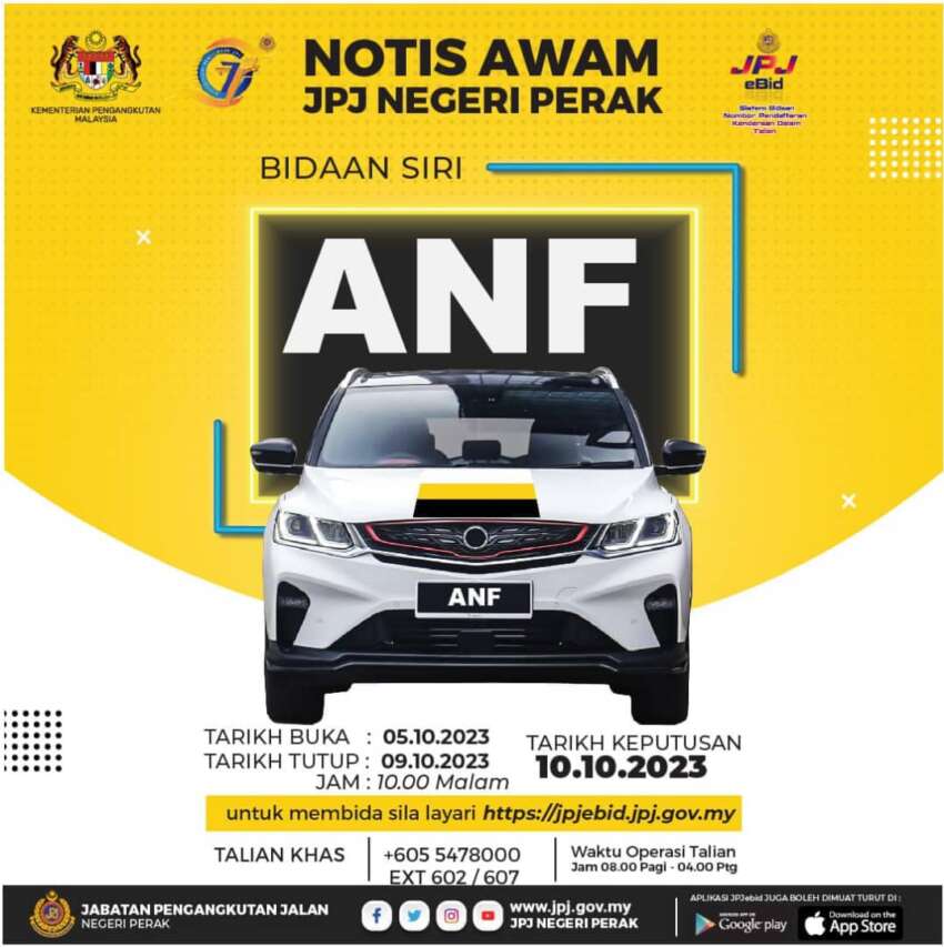 JPJ eBid: CEV and ANF number plates up for bidding 1675556