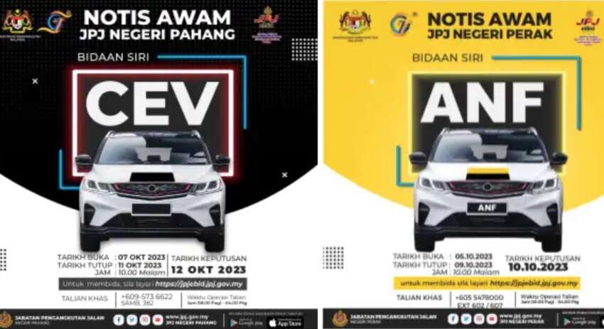 JPJ eBid: CEV and ANF number plates up for bidding 1675560
