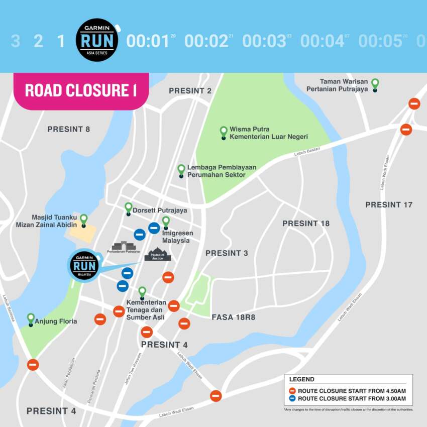 Garmin Run 2023: Putrajaya road closures Sun, Oct 22 1681584