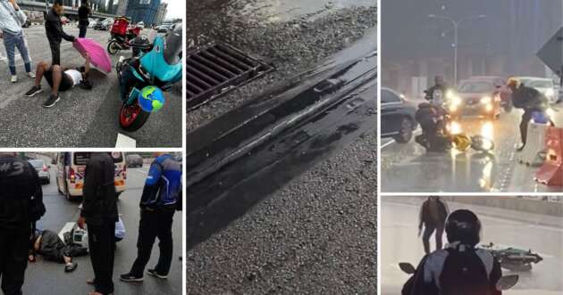 Penyambung jalan dan keadaan licin jadi punca penunggang motosikal jatuh di jejambat Kg Pandan