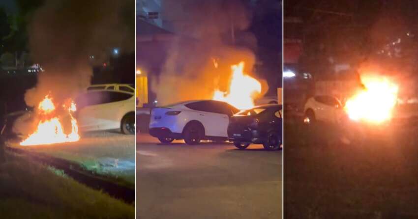 Tesla Model Y seen burning in Puchong last night – first recorded case of EV fire in Malaysia? 1681165