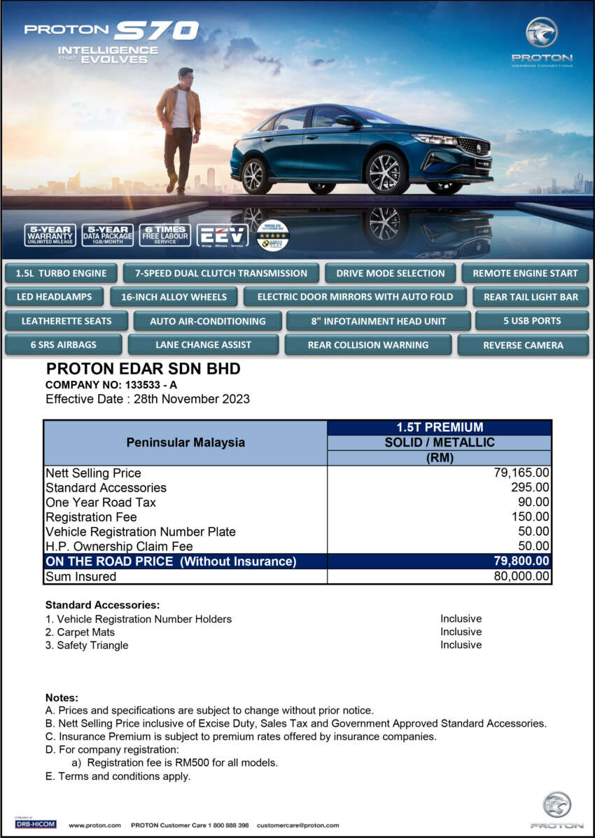 Proton S70 sedan launched – Executive, Premium, Flagship, X; 1.5T 7DCT; City/Vios rival RM74k to RM95k 1701165