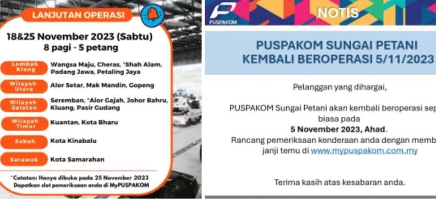 Puspakom extends operations on Saturdays, Nov 18 and 25 – Sg Petani branch now back in business 1692150