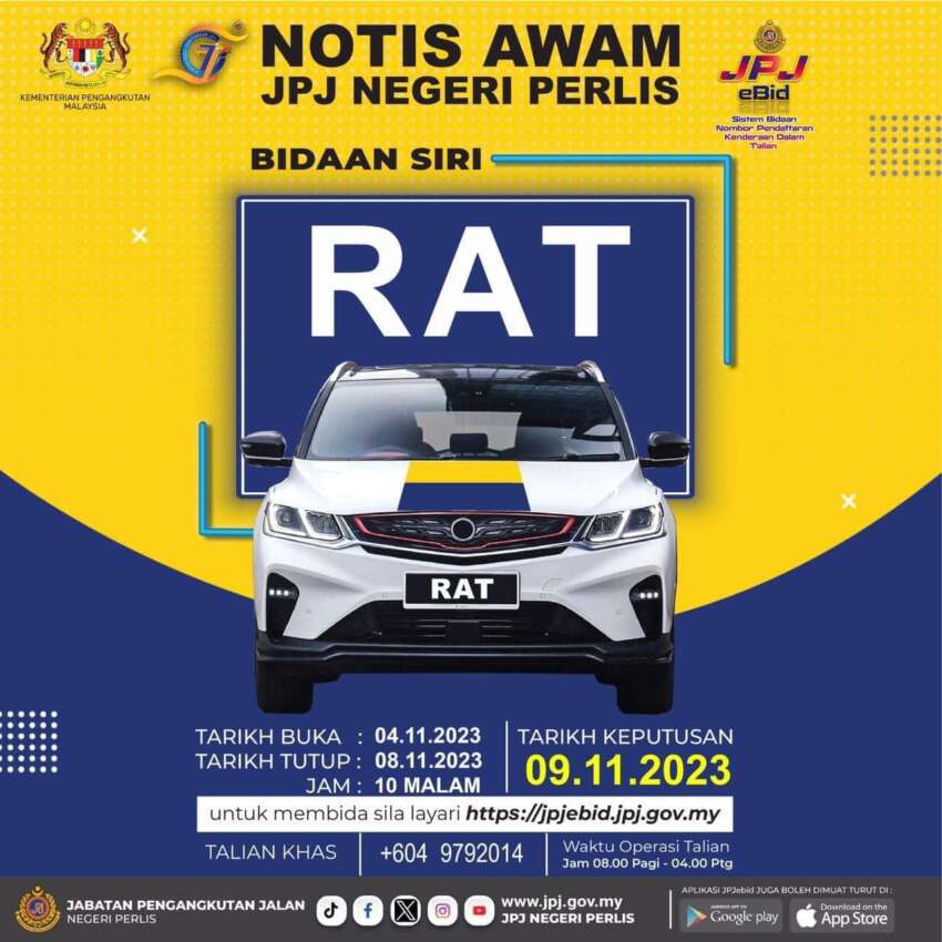 JPJ eBid: ANG and RAT number plates up for bidding 1689632