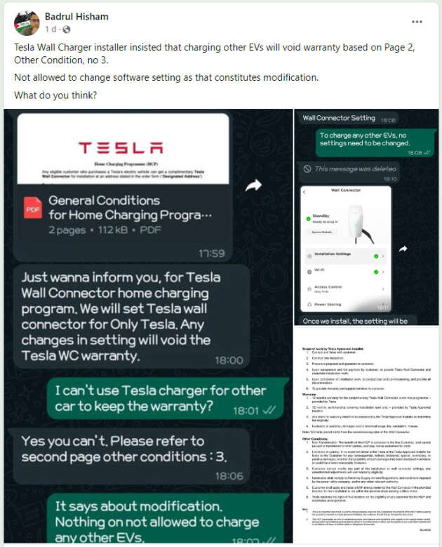 Tesla Wall Connector hanya boleh diguna untuk Tesla — guna untuk EV lain, jaminan akan terbatal