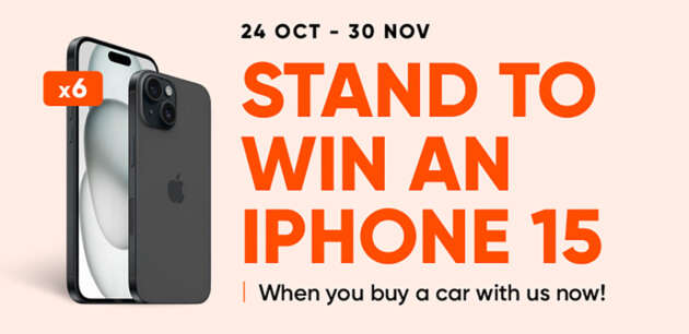 Last 3 days to be one of six lucky winners of an Apple iPhone 15 when you buy a myTukar Certified Car!