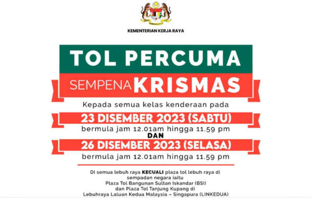 Christmas 2023 toll-free travel on December 23 and 26