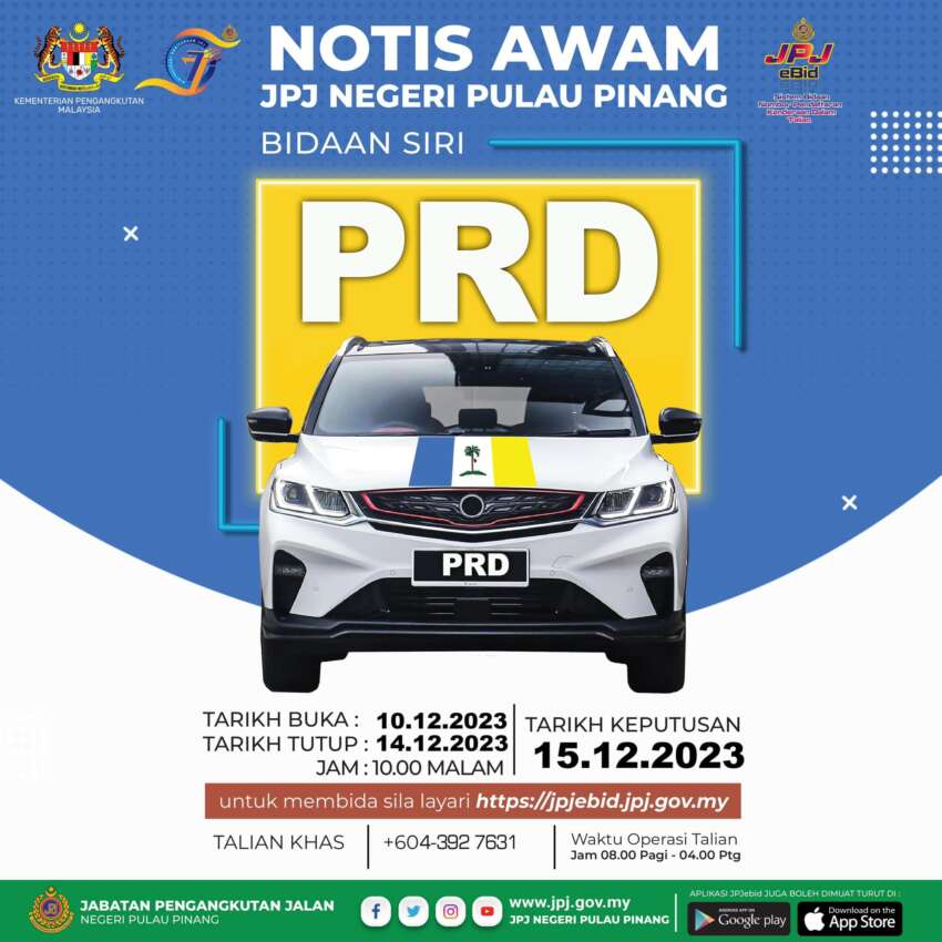 JPJ eBid: PRD and VLT number plates up for bidding 1703118