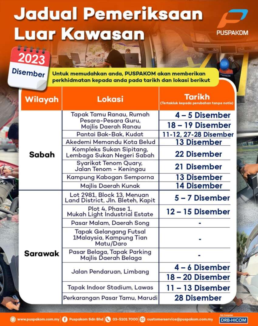 Puspakom’s Dec 2023 schedule for mobile inspection truck unit, off-site tests for Sabah and Sarawak 1703730