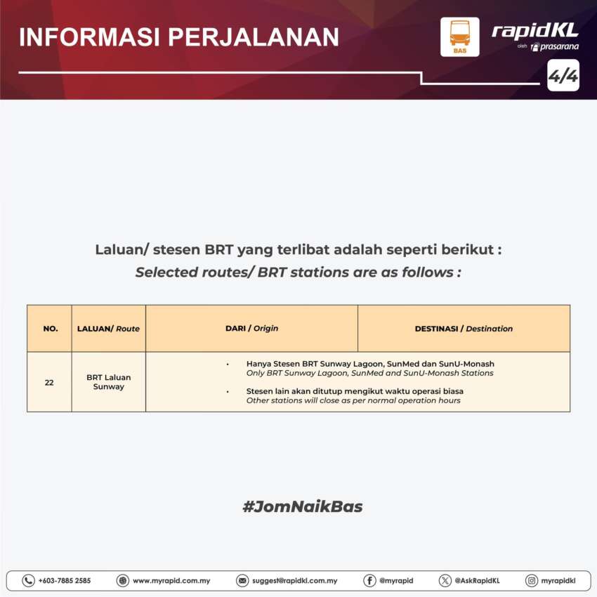 Perkhidmatan rel, bas Rapid KL tertentu akan dilanjut sehingga 1.30 pagi pada malam tahun baru 1711278
