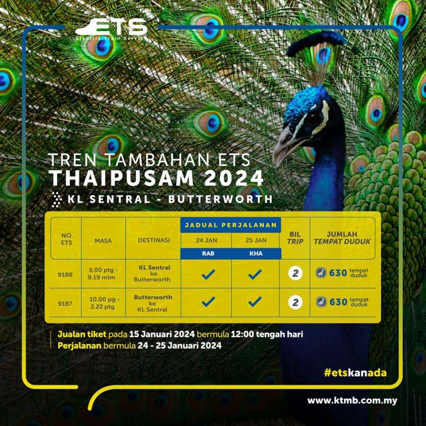 KTM announces extra ETS trains for Thaipusam, CNY 1716379