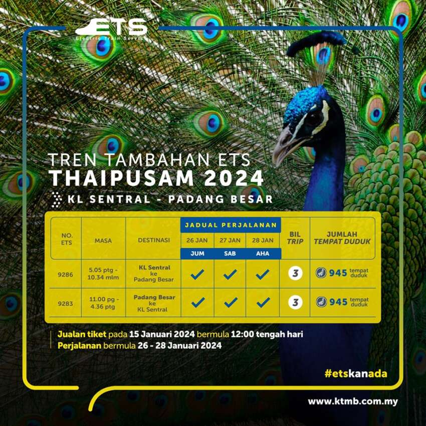 KTM announces extra ETS trains for Thaipusam, CNY 1716380