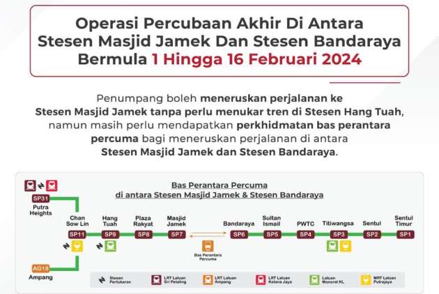Stesen LRT Masjid Jamek-Bandaraya- ujian percubaan akhir 1-16 Feb; tren ditambah, kekerapan dipertingkat