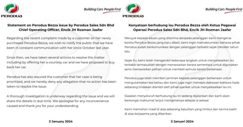Perodua issues statement on Bezza “gula” viral post 1712151
