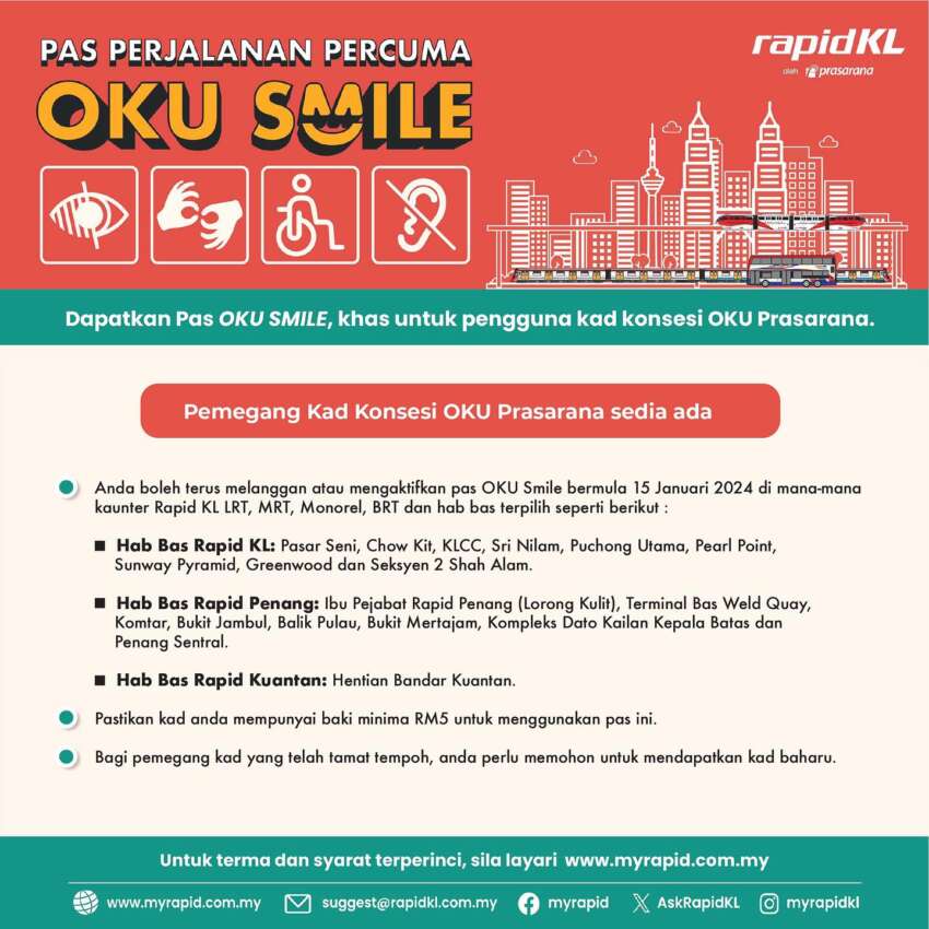 Application for OKU Smile free travel pass for public transport starts today – Rapid KL, Penang, Kuantan 1716040