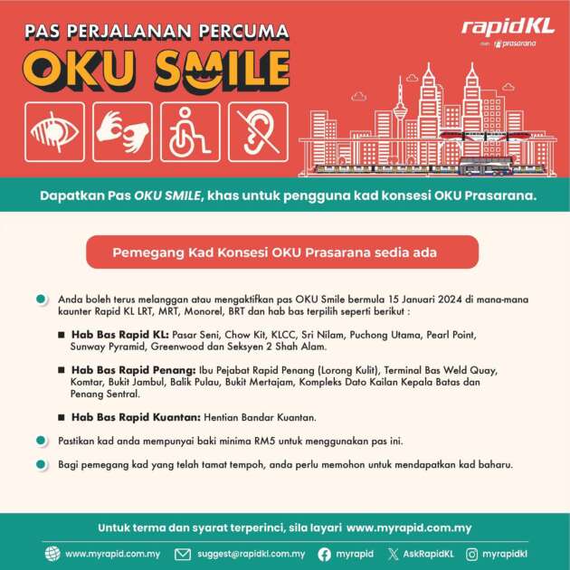 Pas perjalanan OKU Smile sudah boleh dimohon – tambang percuma untuk Rapid KL, Penang, Kuantan