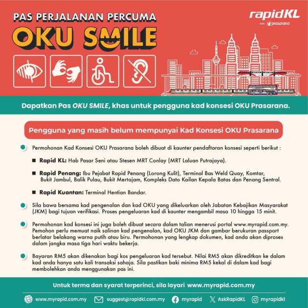 Application for OKU Smile free travel pass for public transport starts today – Rapid KL, Penang, Kuantan