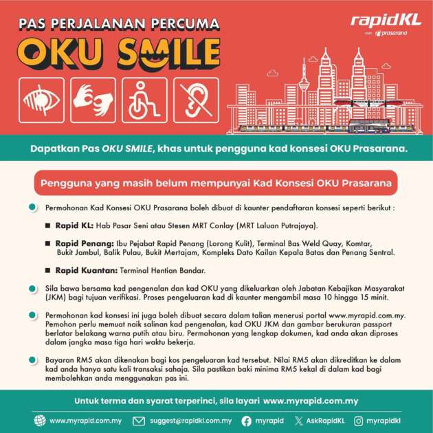 Pas perjalanan OKU Smile sudah boleh dimohon – tambang percuma untuk Rapid KL, Penang, Kuantan