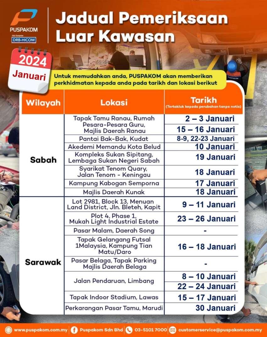 Puspakom’s Jan 2024 schedule for mobile inspection truck unit, off-site tests for Sabah and Sarawak 1712178