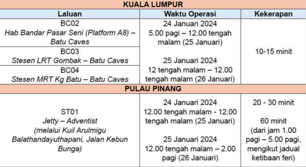 Rapid Bus offering free feeder bus service in Penang and Batu Caves for Thaipusam from January 24-26