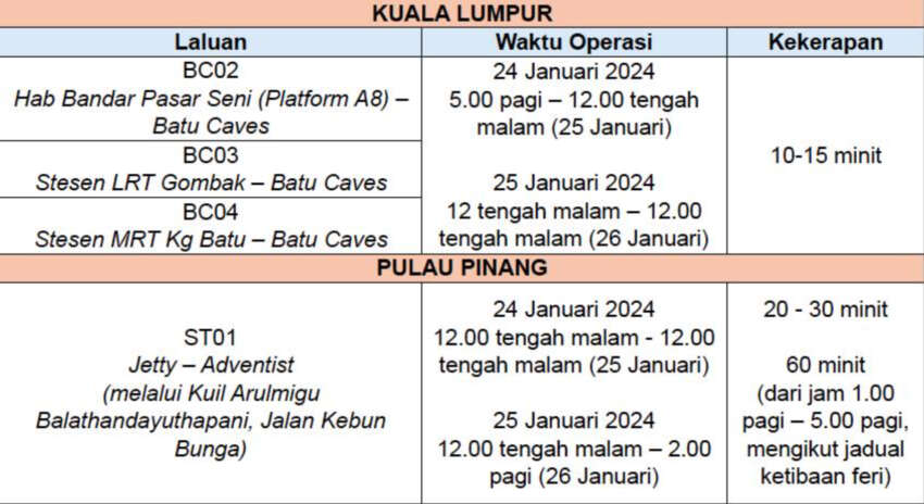 Rapid Bus offering free feeder bus service in Penang and Batu Caves for Thaipusam from January 24-26 1718985