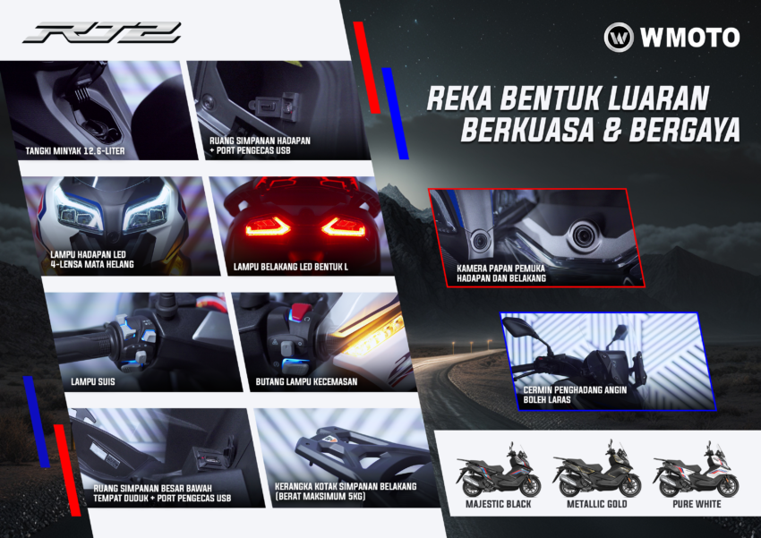 WMoto RT2 dilancar di Malaysia – enjin 250 cc, harga RM17k, siap skrin TFT, kamera depan belakang 1713380