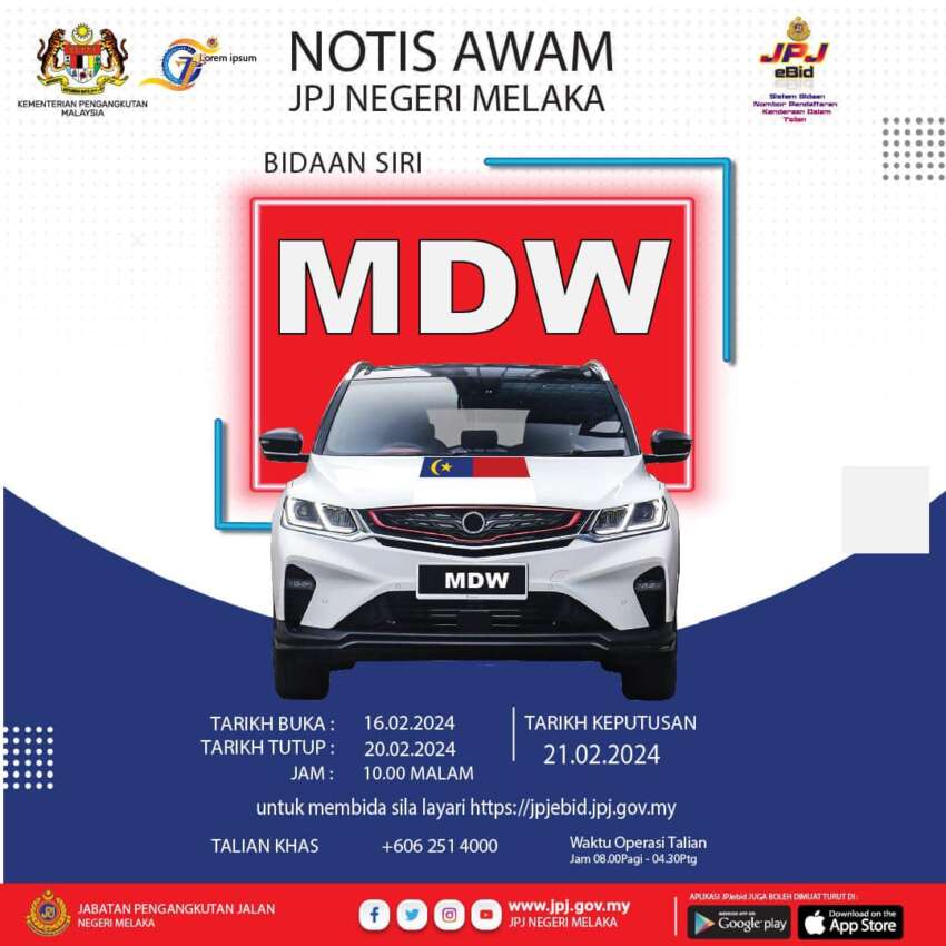 JPJ eBid: JWW dan MDW akan dibuka untuk bidaan 1727087