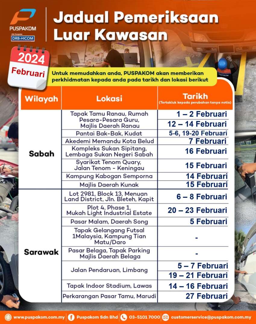 Puspakom’s Feb 2024 schedule for mobile inspection truck unit, off-site tests for Sabah and Sarawak 1724333