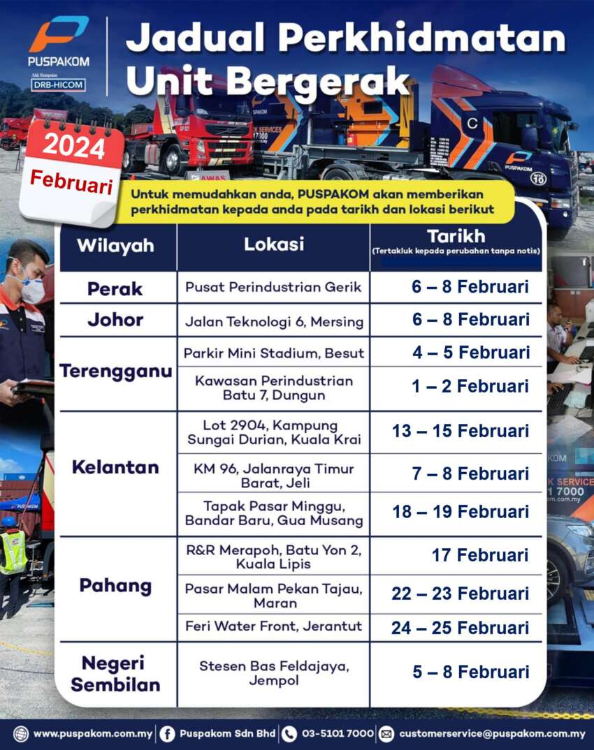 Puspakom keluarkan jadual unit pemeriksaan bergerak Feb 2024 – termasuk luar kawasan di Sabah/Sarawak 1724362