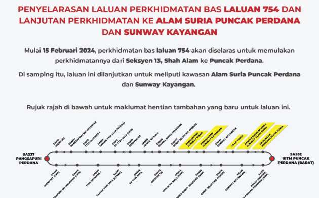 Bas Rapid KL untuk Alam Suria Puncak Perdana, Sunway Kayangan mulai 15 Feb – laluan 754 diselaras