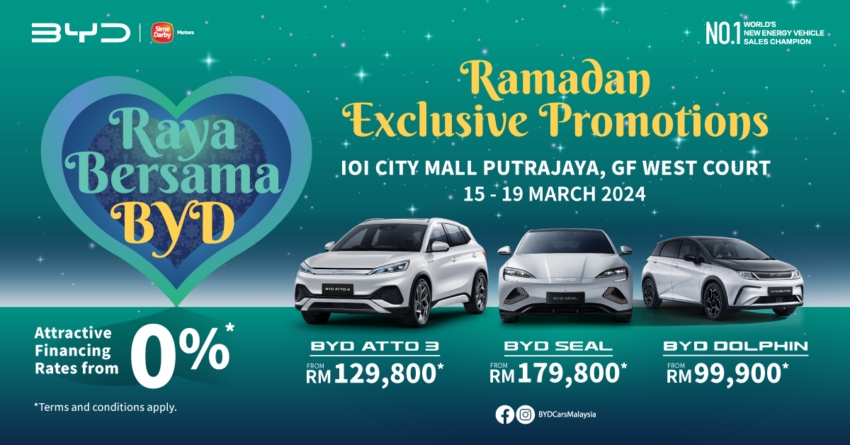 Raya Bersama BYD – test drive the full range of EVs at IOI City Mall this March 15 to 19, from 10am to 10pm! 1740157