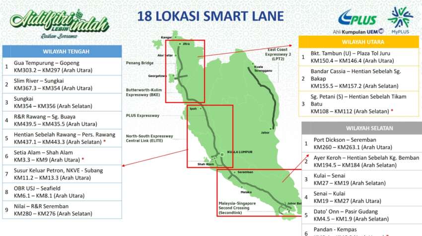 PLUS to activate 18 SmartLanes on NSE for Hari Raya Aidilfitri period – additional signage to denote them 1744980