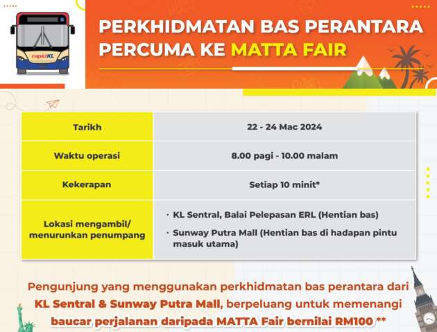Rapid KL sediakan bas perantara percuma untuk ke KL MATTA Fair 22-24 Mac; KL Sentral-Sunway Putra Mall