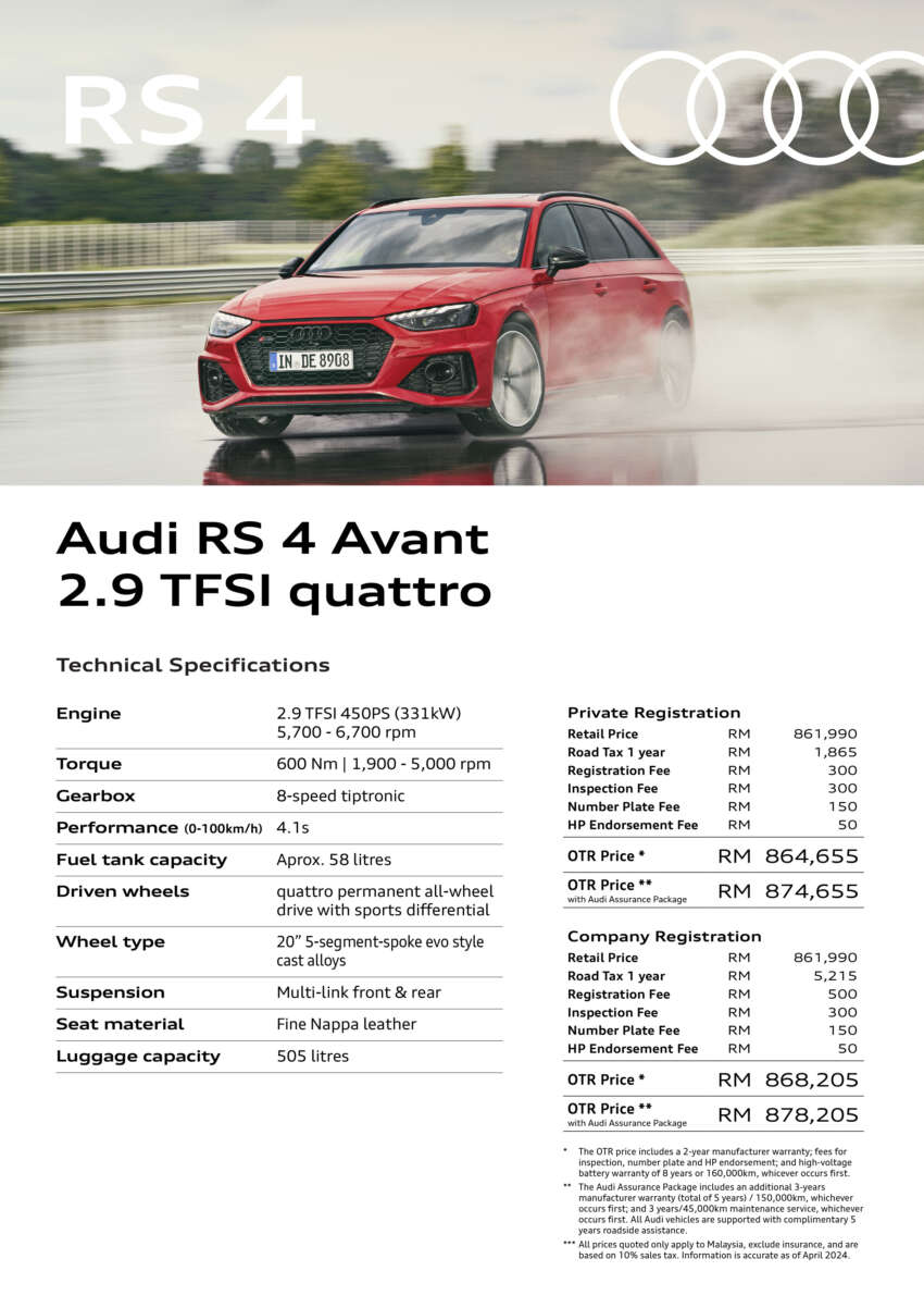 2024 Audi RS4 Avant in Malaysia gallery – fast wagon with 2.9L biturbo V6; 450 PS, 0-100 km/h 4.1s; RM763k 1753956