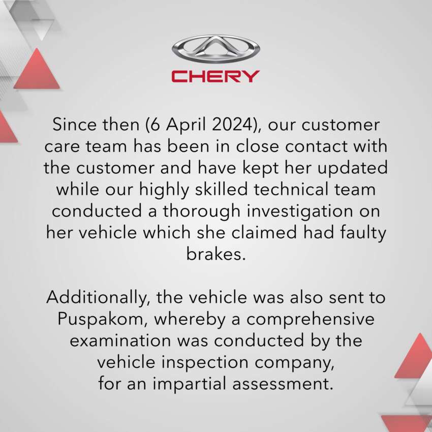 Chery Omoda 5 viral brake issue – car inspected by Puspakom, no issues found, results shown to owner 1750107