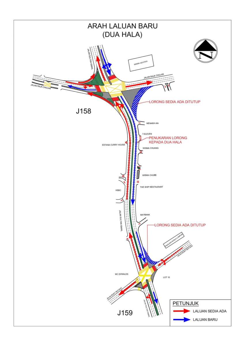Laluan dua hala di persimpangan Jln Sultan Ismail-Jln Raja Chulan hingga Jln Bukit Bintang mulai 1 Mei 2024 1756291