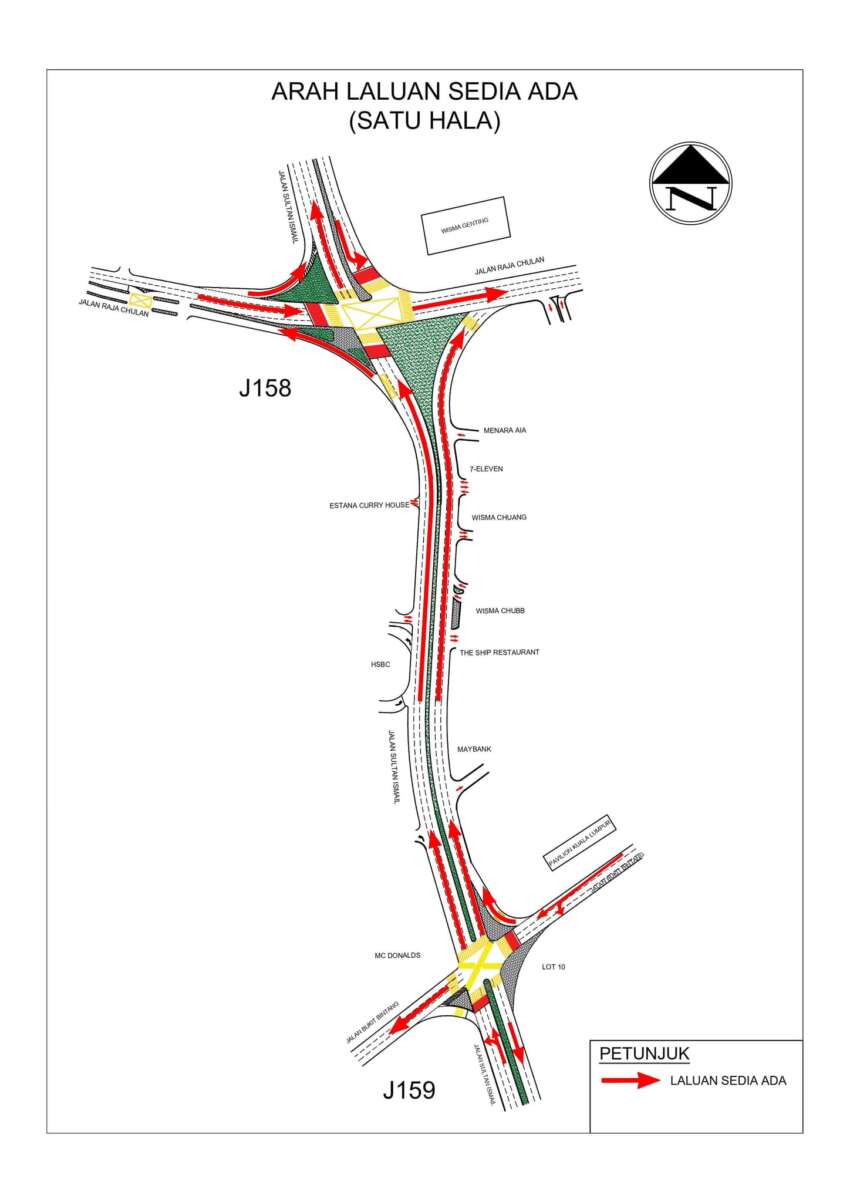 Laluan dua hala di persimpangan Jln Sultan Ismail-Jln Raja Chulan hingga Jln Bukit Bintang mulai 1 Mei 2024 1756289