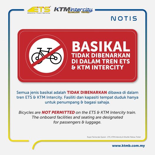 Basikal tidak boleh dibawa ke dalam ETS, KTM Intercity; dibenarkan ke dalam Komuter sahaja – KTMB