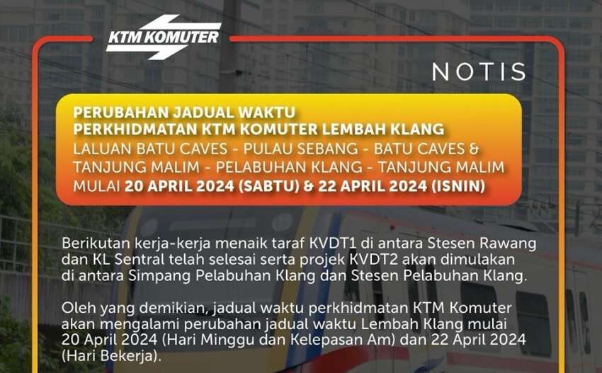 KVDT2 project starts in Port Klang – two KTM Komuter lines affected, new schedule effective Apr 20 released 1752199