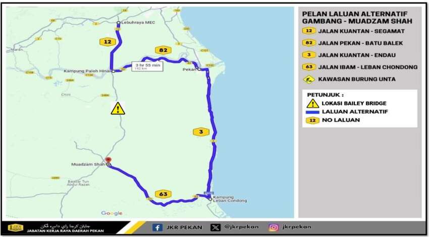 Jalan Kuantan-Segamat ditutup mulai 29 April-6 Mei – sila guna FT3 menerusi Pekan ke Muadzam Shah 1754448