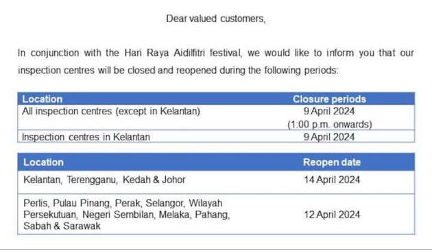 Puspakom is closed for 5 days for Raya hols, starting today