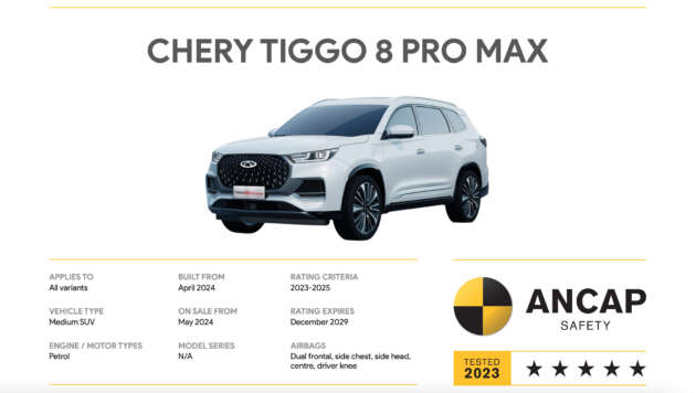 Chery Tiggo 8 Pro Max achieves a 5-star ANCAP rating