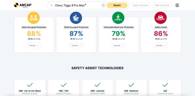 Chery Tiggo 8 Pro Max scores five-star ANCAP rating