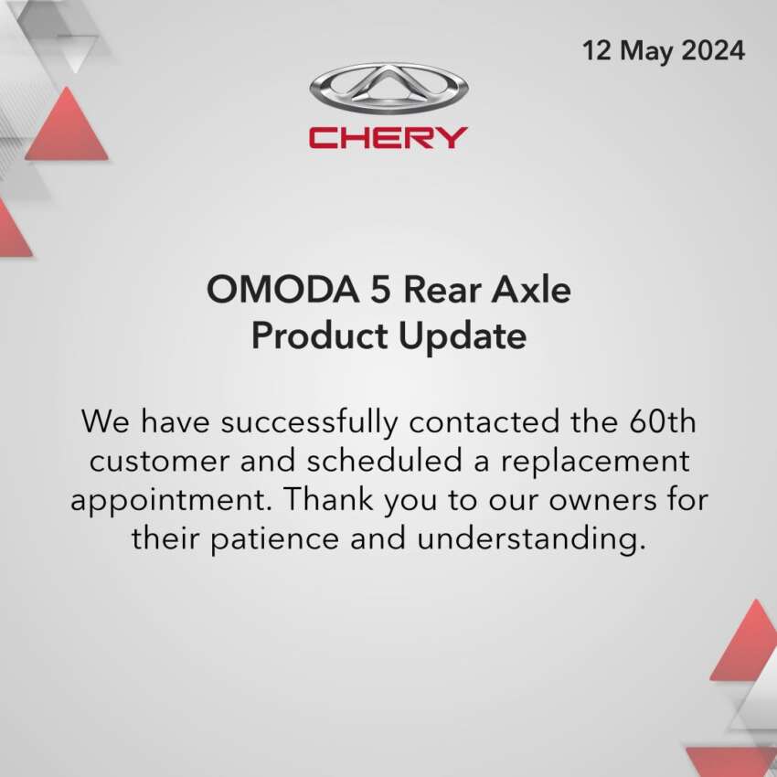 Chery Malaysia has contacted all 60 owners of Omoda 5 with defective rear axle, replacements scheduled 1762776