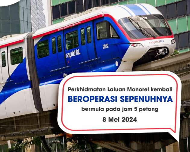 Perkhidmatan KL Monorel telah mula kembali beroperasi sepenuhnya, bas perantara ditamatkan